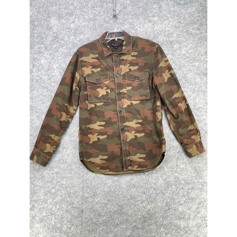 French Connection Camo Shirt Jacket Mens Green‎ Medium Elbow Patch Chore Shacket
